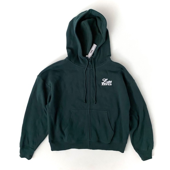 PINK Victoria's Secret Hooded Sweatshirt Full Zip Hoodie Green Skirt Nwt - Picture 4 of 4